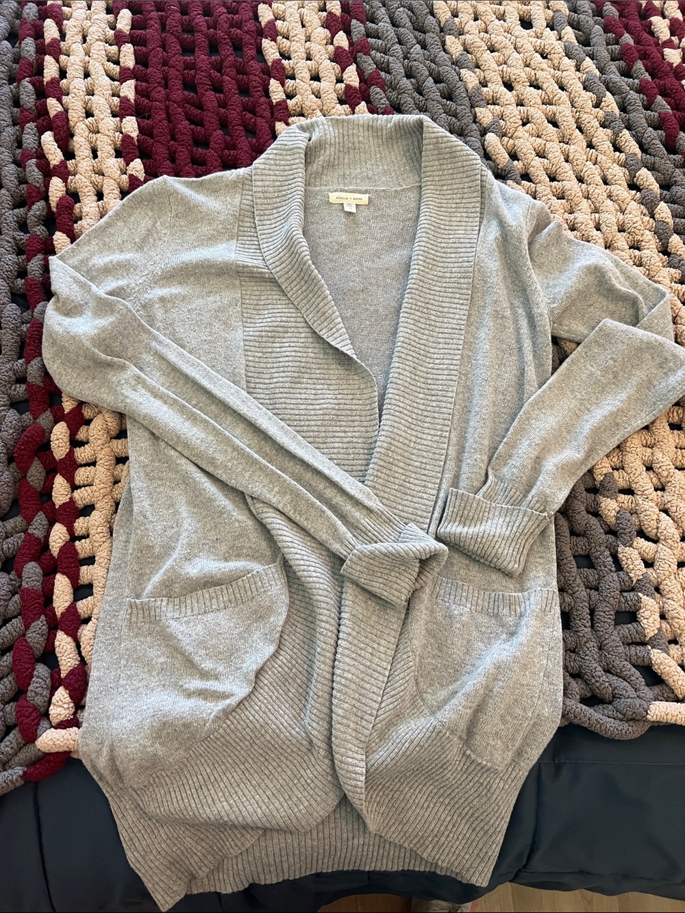 silence + noise Heather Gray Open-Front Shawl Collar Cardigan